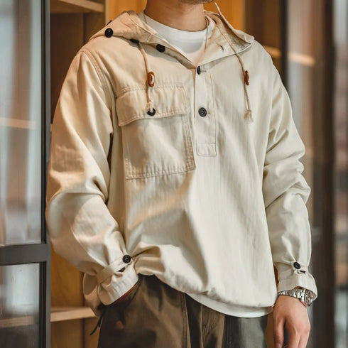 American Retro Deck Hoodie – Severe Weather Beige White Pullover Coat